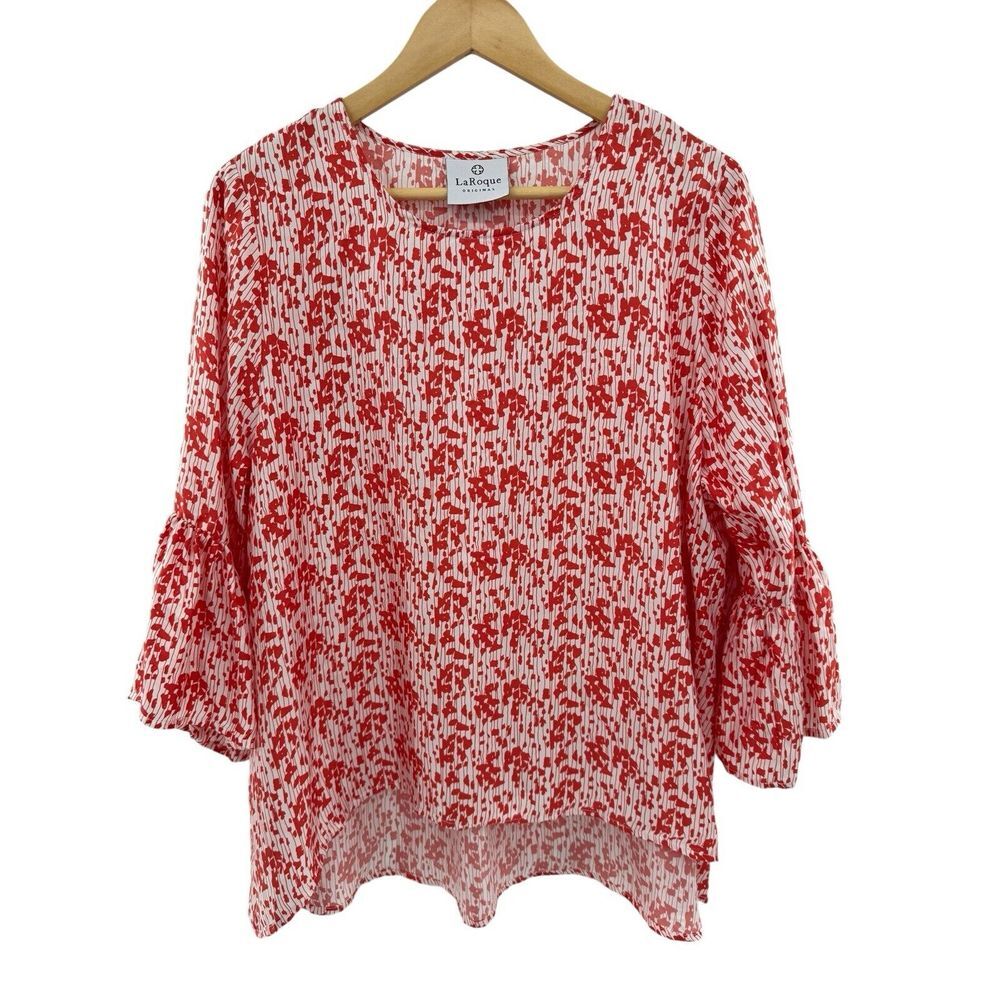LaRoque Silk Tunic Top Womens One Size Floral Artsy Blouse Bell Sleeves Colorful
